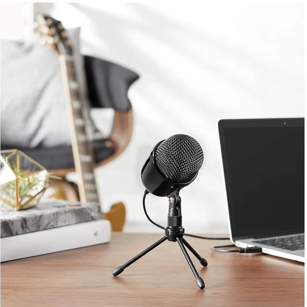 Black USB Microphone with Tripod Stand